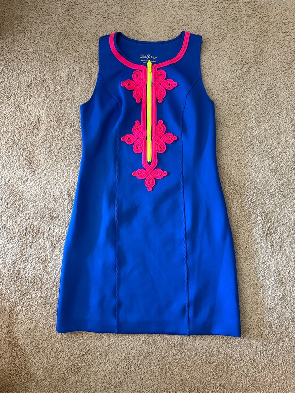 Lilly Pulitzer Royal Blue Sleeveless Shift Dress with Pink Trim size small
